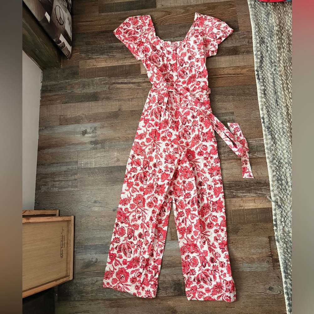Elegant Red and White Floral Jumpsuit